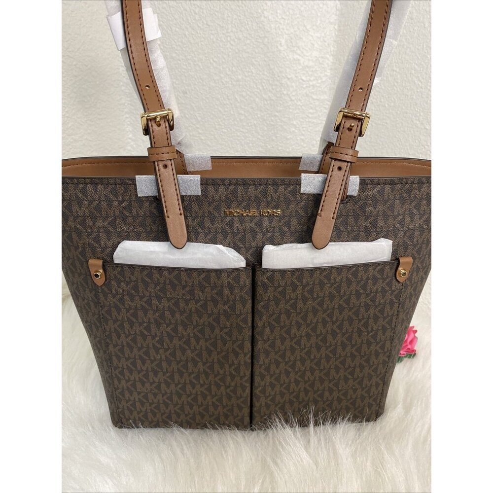 MICHAEL KORS JET SET TRAVEL MD DOUBLE POCKET TOTE SHOULDER BAG MK BROWN MOCHA - Picture 3 of 16